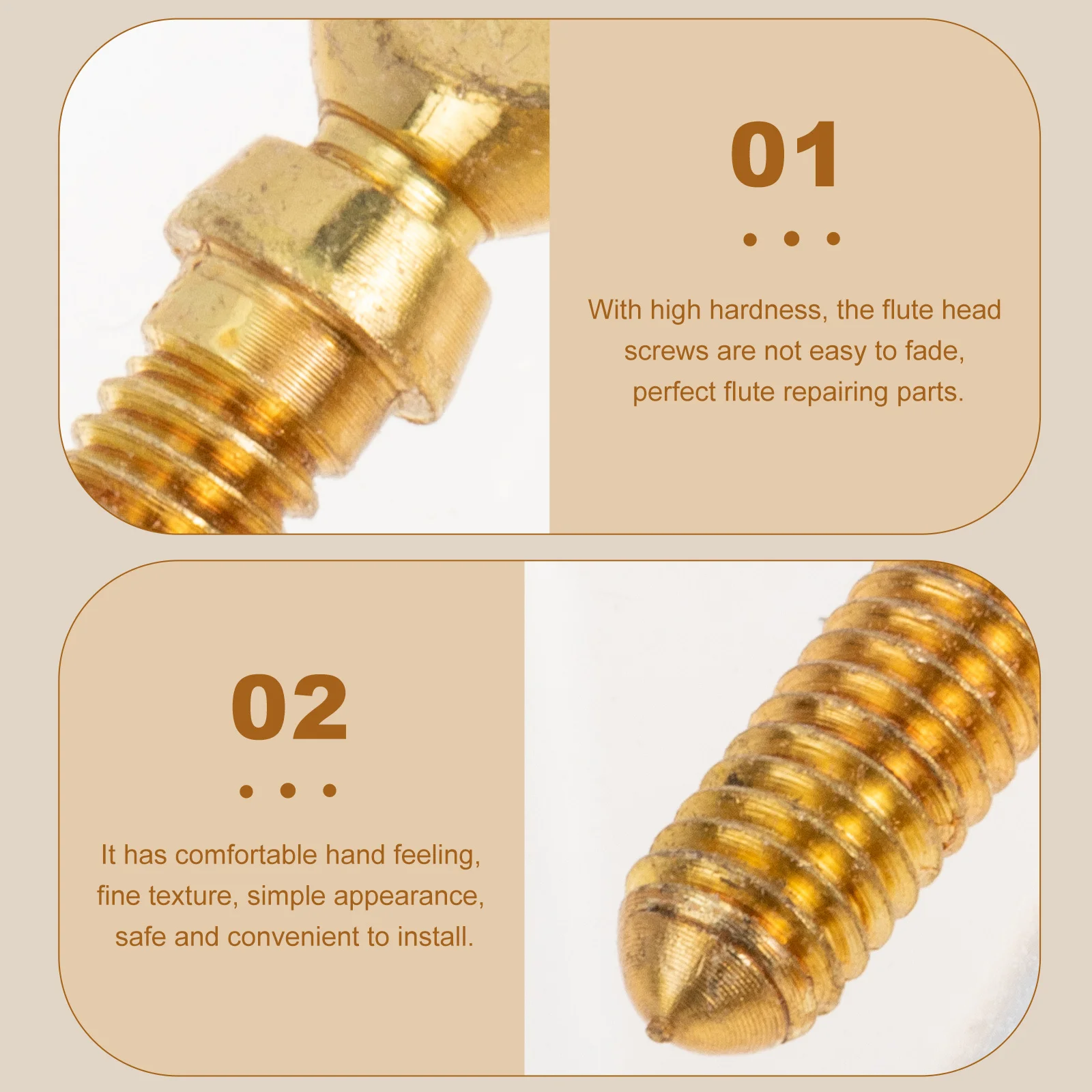 

2Pcs Flute Head Screws Copper Material Sturdy Not Easy to Break Simple Design Small Size Easy Installation Perfect Flute
