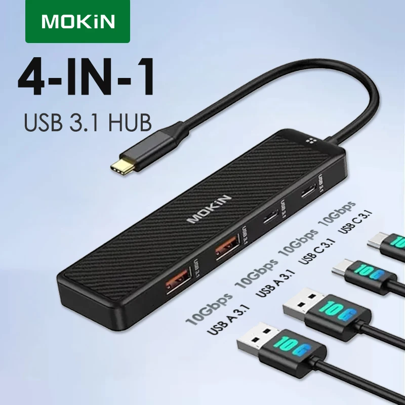

MOKiN 4 in 1 USB 3.0 Hub USB C 5Gbps Data Hub with On/Off Switches USB Extension Dock for Macbook Pro PC Laptop Accessories