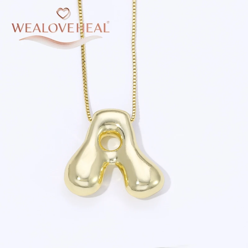 lange kette，halsketten herren，muttertagsgeschenk，schmuck frauen，halskette，18K Vergoldete Messing A-Z Ballon-Buchstaben-Halskette, Puff-Buchstaben-Anhänger, Klobiger Glänzender Personalisierter Namens-Alphabet-Schmuck – Detail 19