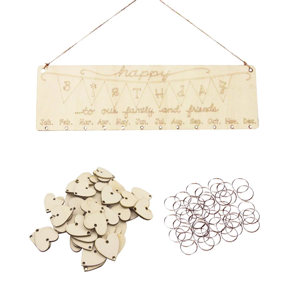 

Wooden Wall Calendar Family Birthday Reminder Board Hanging Rope Heart Tags Home Decor Easy Assembly Great Gift Idea