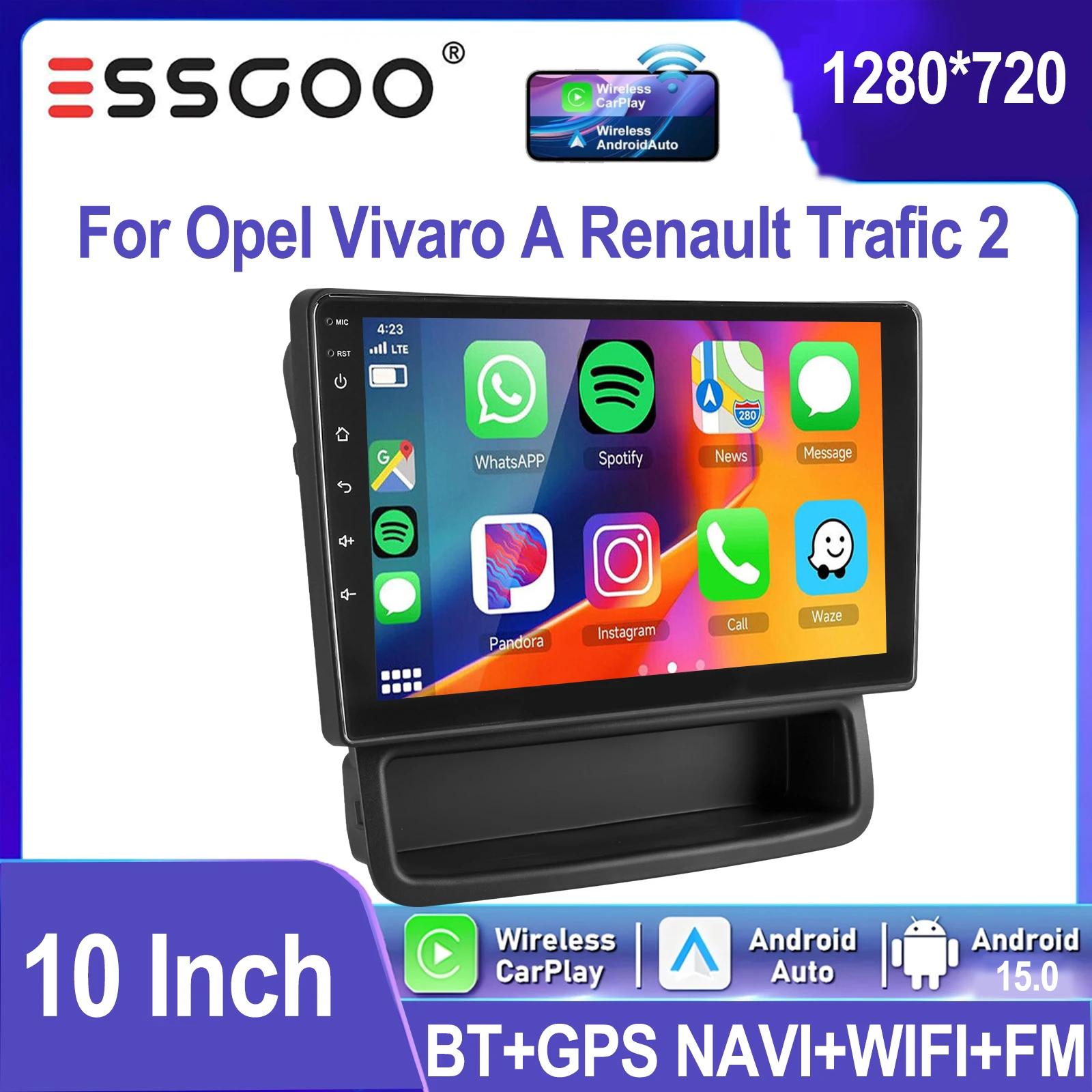 Image of ESSGOO Android 15 10.1 Zoll IPS Touchscreen Für Opel Vivaro A Renault Trafic 2 Apple Carplay Autoradio GPS Navigation WIFI Lenkradfernbedienung RDS FM Bluetooth USB Spiegel Link ASP Sound Canbus