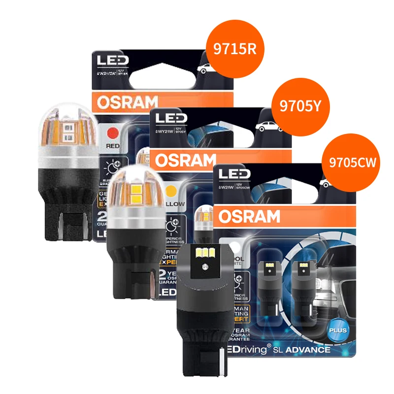 Lâmpada LED de Sinalização OSRAM T20 Upgrade W21W WY21W W21/5W 12V W3X16q LEDriving SL Advance, Par de Lâmpadas LED para Sinalização de Direção e Interior Automotivo