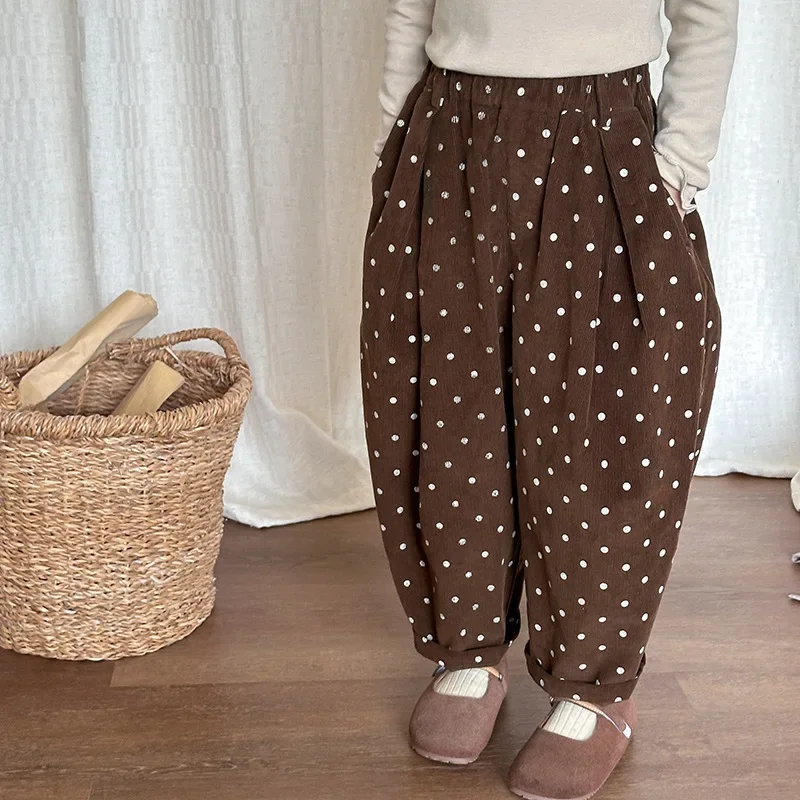 Girl Pants Autumn New 2024 Wave Point Corduroy Loose Casual Wide Legs Casual Simple Fashion Sweet Korean Active Vintage Cute