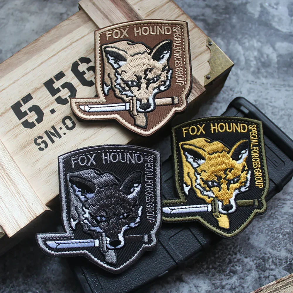 FOXHOUND Embroidery Patches Military Tactical Morale Badges on Backpack Applique for Clothes Bag Hat Hook and Loop Patch Sticker