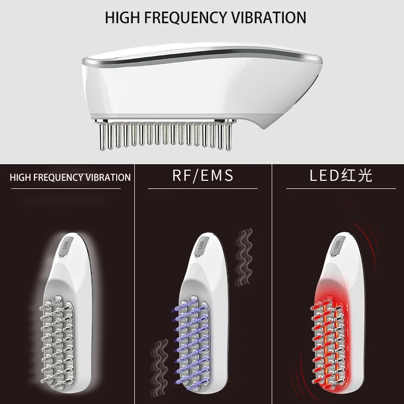 Dropshipping electric scalp massage comb led red light hair growth comb ultrasonic EMS meridian massage comb