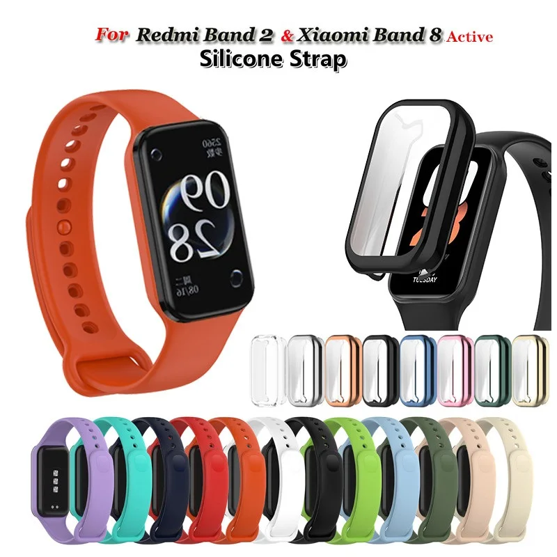 Soft Silicone Strap / TPU Case Cover For Redmi Band 2 / Xiaomi Smart Band 8 Active Wristband