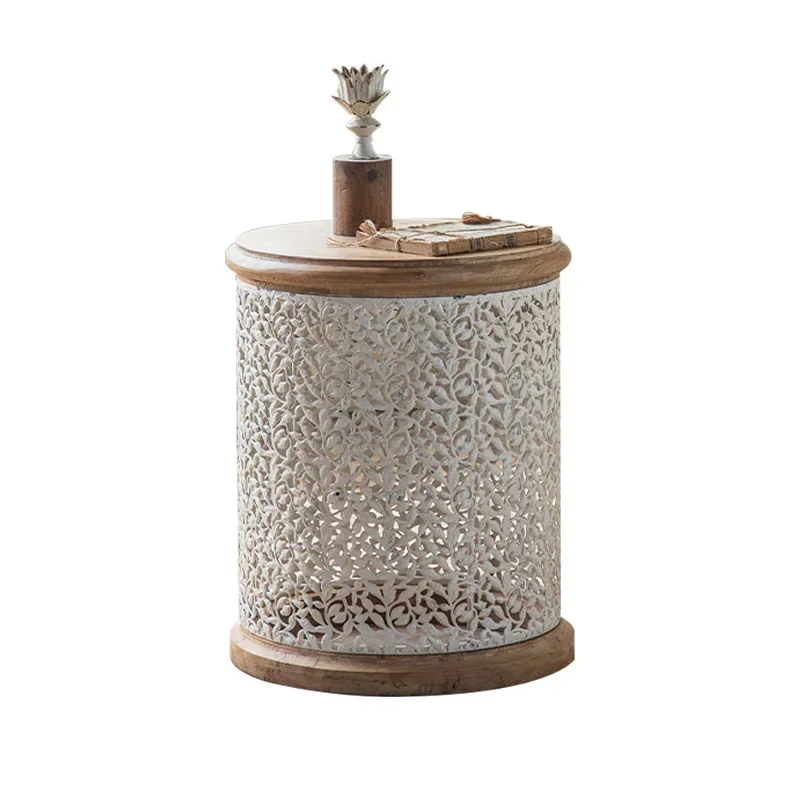 

Living room American white hollow small coffee table set round table