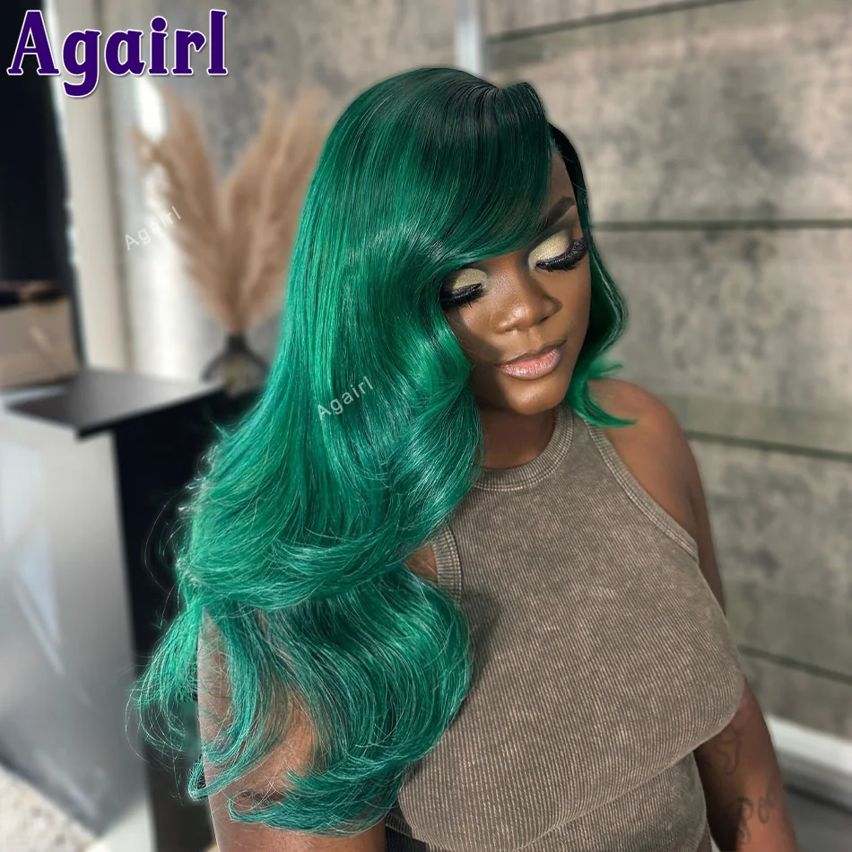 

Green Colored 200% Density 13x6 Transparent Lace Front Human Hair Wigs Pre Plucked With Baby Hair 13x4 Straight Lace Frontal Wig