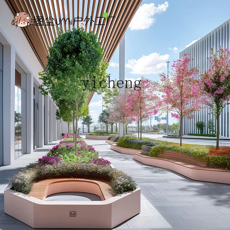 MR-3 Outdoor Commercial Street Square Sitting Area Seat Combination Flower Bed Flower Bed Planting Box