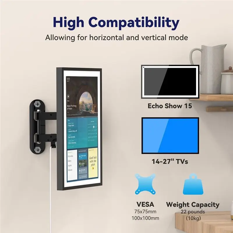 B04B-Mount For Echo Show 15 Adjustable Show 15 Wall Mount Bracket Extension Wall Mount Stand Black view 6