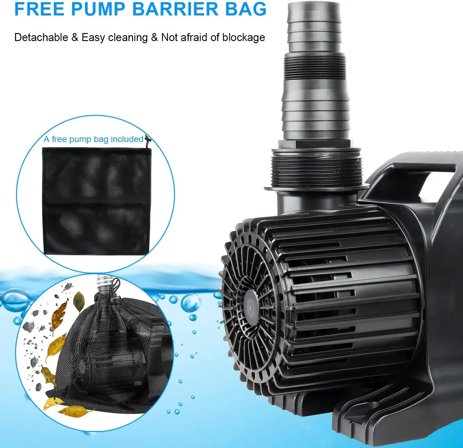 Outdoor Extra Large 11800gph-850W 32.8FT Pond Water-fall & Kio Fish Fountain-s& Garden Pump Submersible IPX8