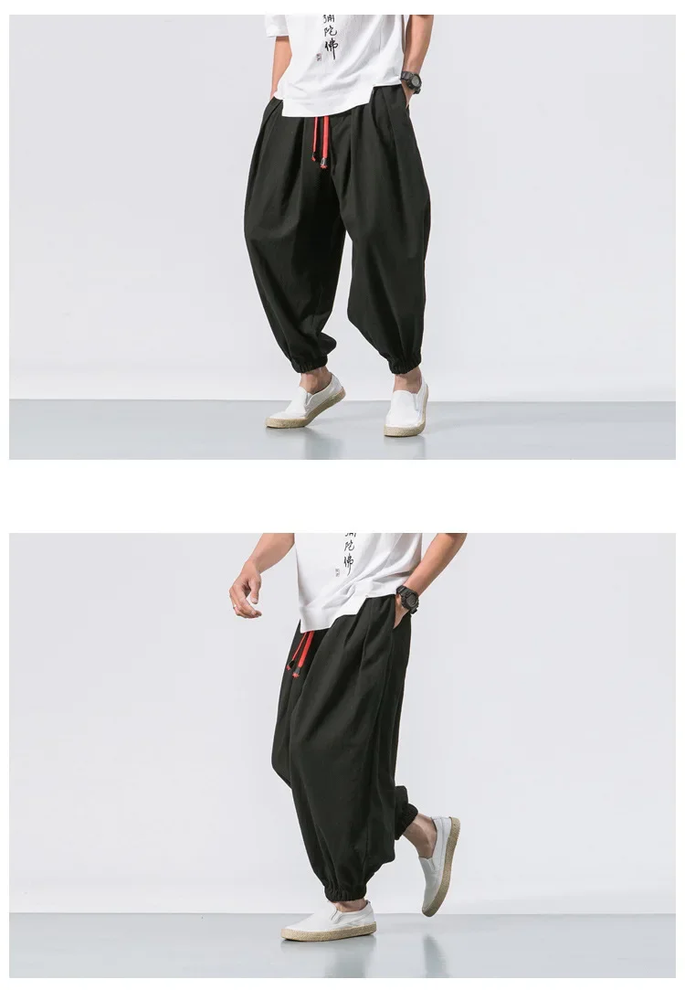 Herren Harems hose mit Bein Baumwolle Leinen hose Frühling Herbst Qualität Männer lässig baggy lose übergroße Hosen Streewear – Detail 14