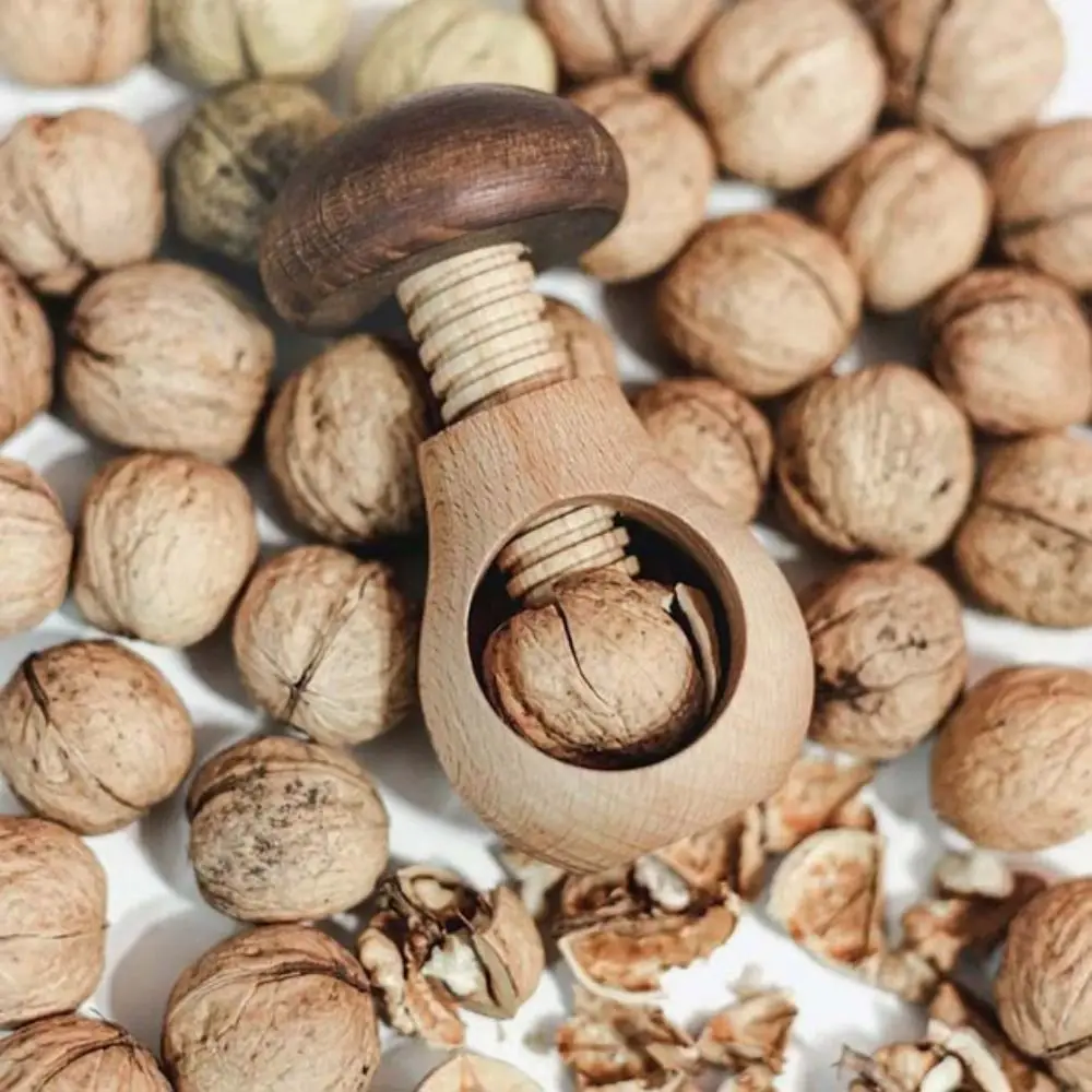 Retro Wooden Mushroom Nutcracker Manual Adjustable Walnuts Cracker Spiral Design Professional Nut Opener Almond