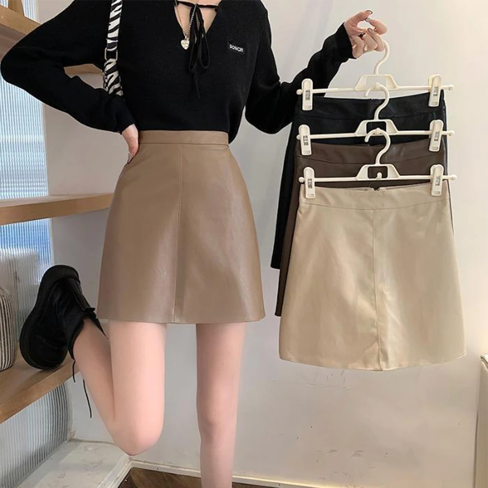 Daily Skirts Skirt Low Waist PU Leather Sexy Short Skirt Skirt Slimming Solid Color Womens Casual Fashion Winter