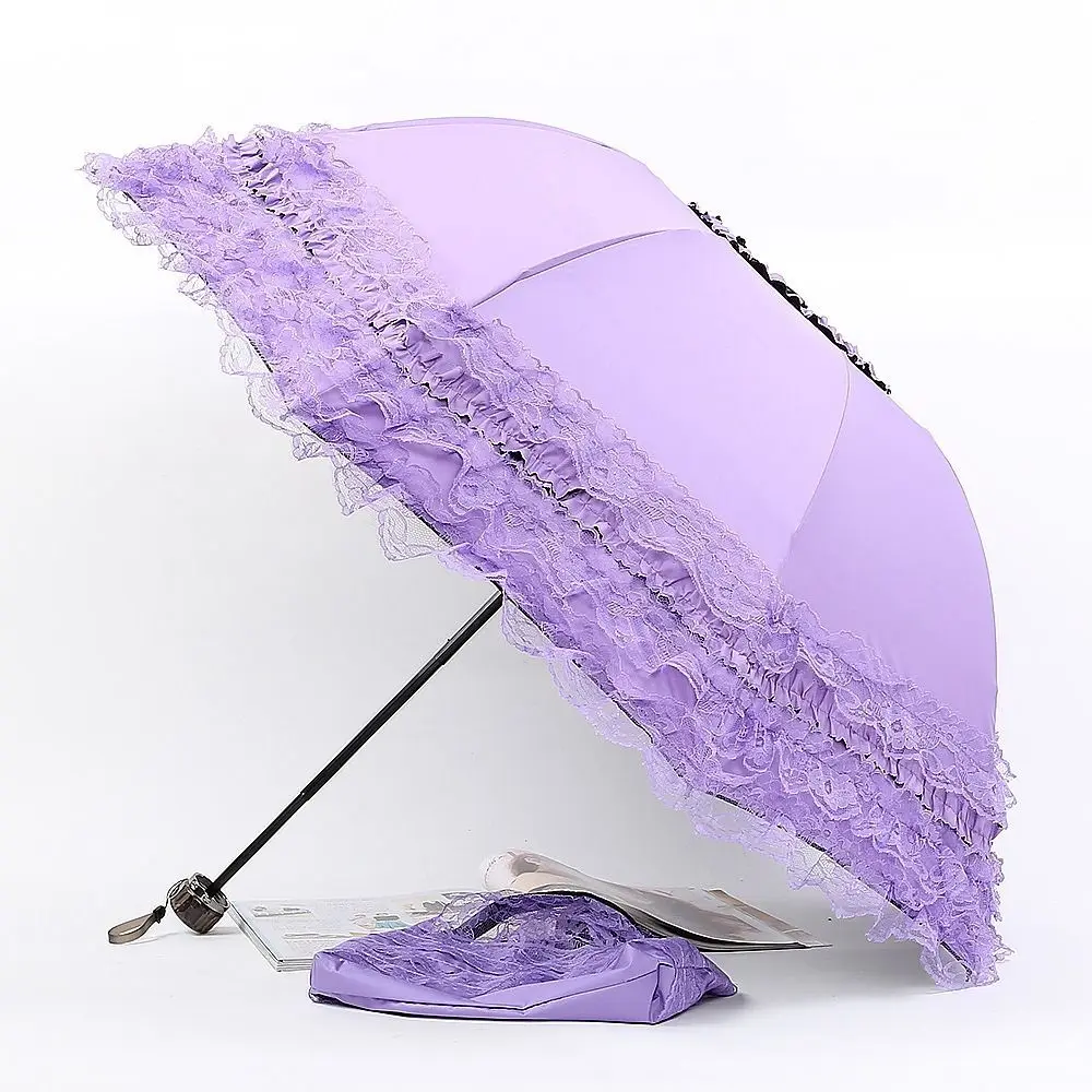 Fashion Lolita Lace Sun Umbrella Gothic Anti-UV Protection Portable Sunshade Windproof Black Glue Women's Parasol Princess