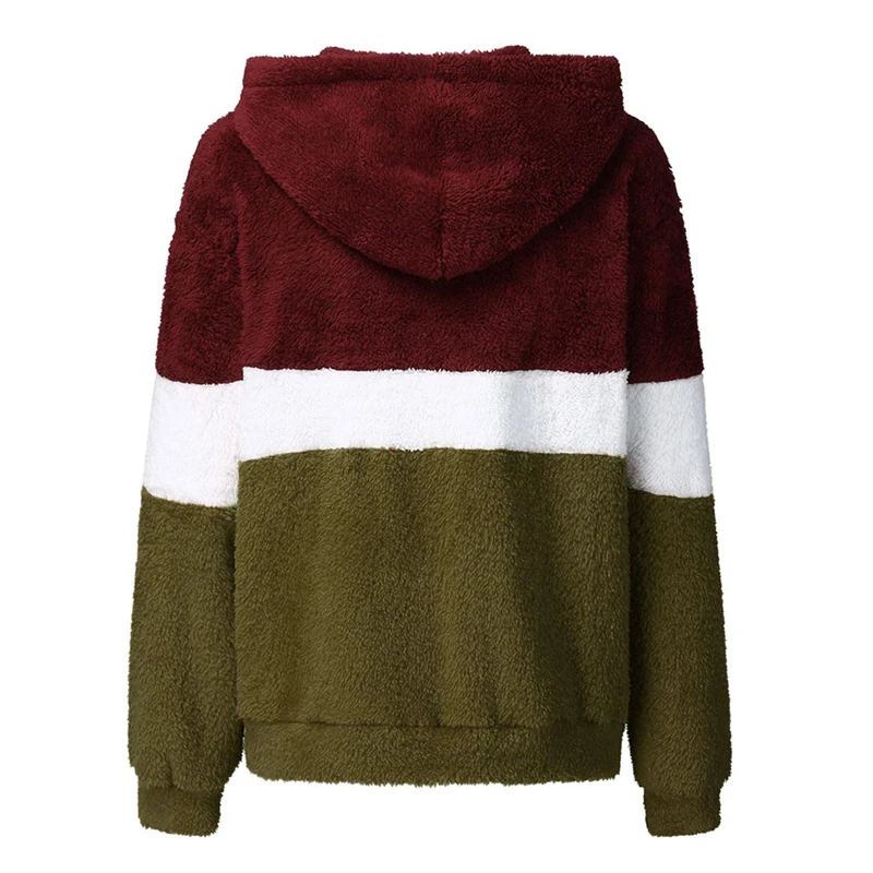 2023 Autumn and Winter New Products Three-color Stitching Long-sleeved Hooded Thick Warm Pocket Jacket Women Casual