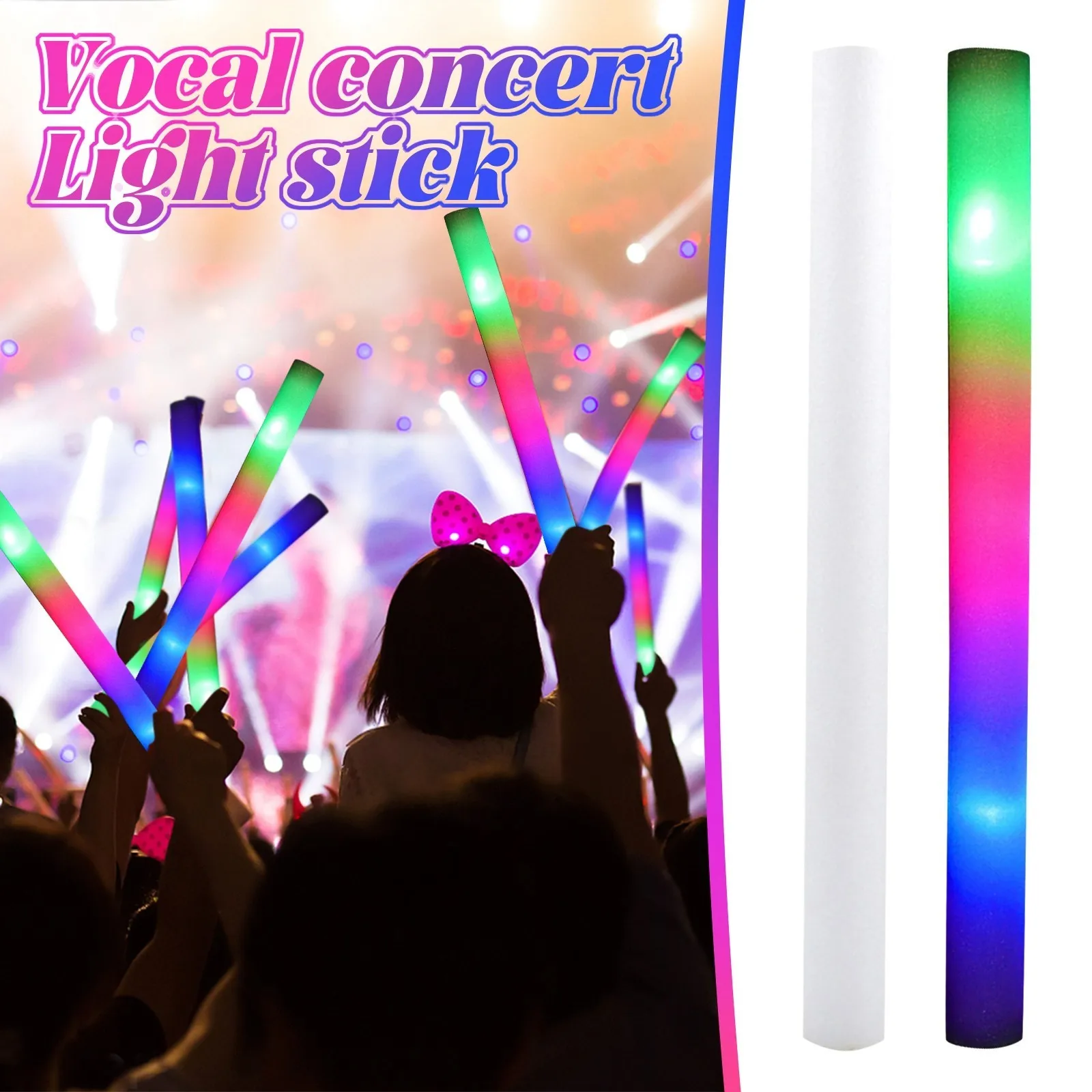 1/2/4/8/16PCS 48CM Glow Sticks Colorful LED Foam Stick Baton Party Holiday Halloween Xmas Wedding DJ Disco Concert Event Light