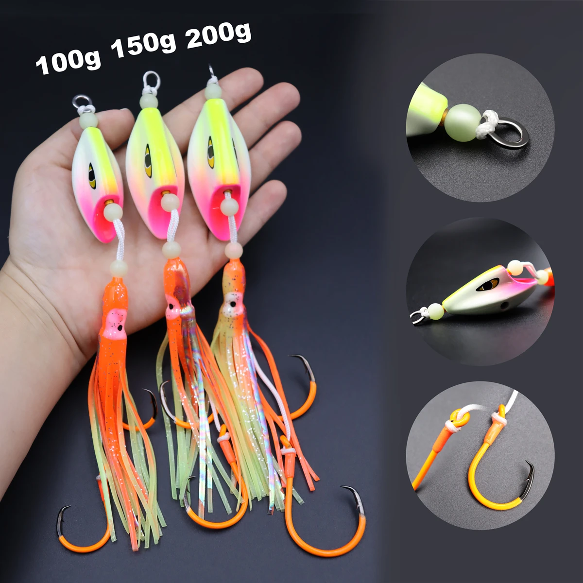 ZYZHE Meeresangel-Hybrid-Jig 100g 150g 200g Tiefsee-Bootsangelköder für Thunfisch, Marlin, Schwertfisch, Salzwasser-Köder-Rigs – Detail 5