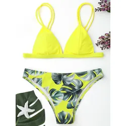 Maillot de bain à imprimé feuilles pour femmes, bikini push-up rembourré, ensemble deux pièces, vêtements de plage, été