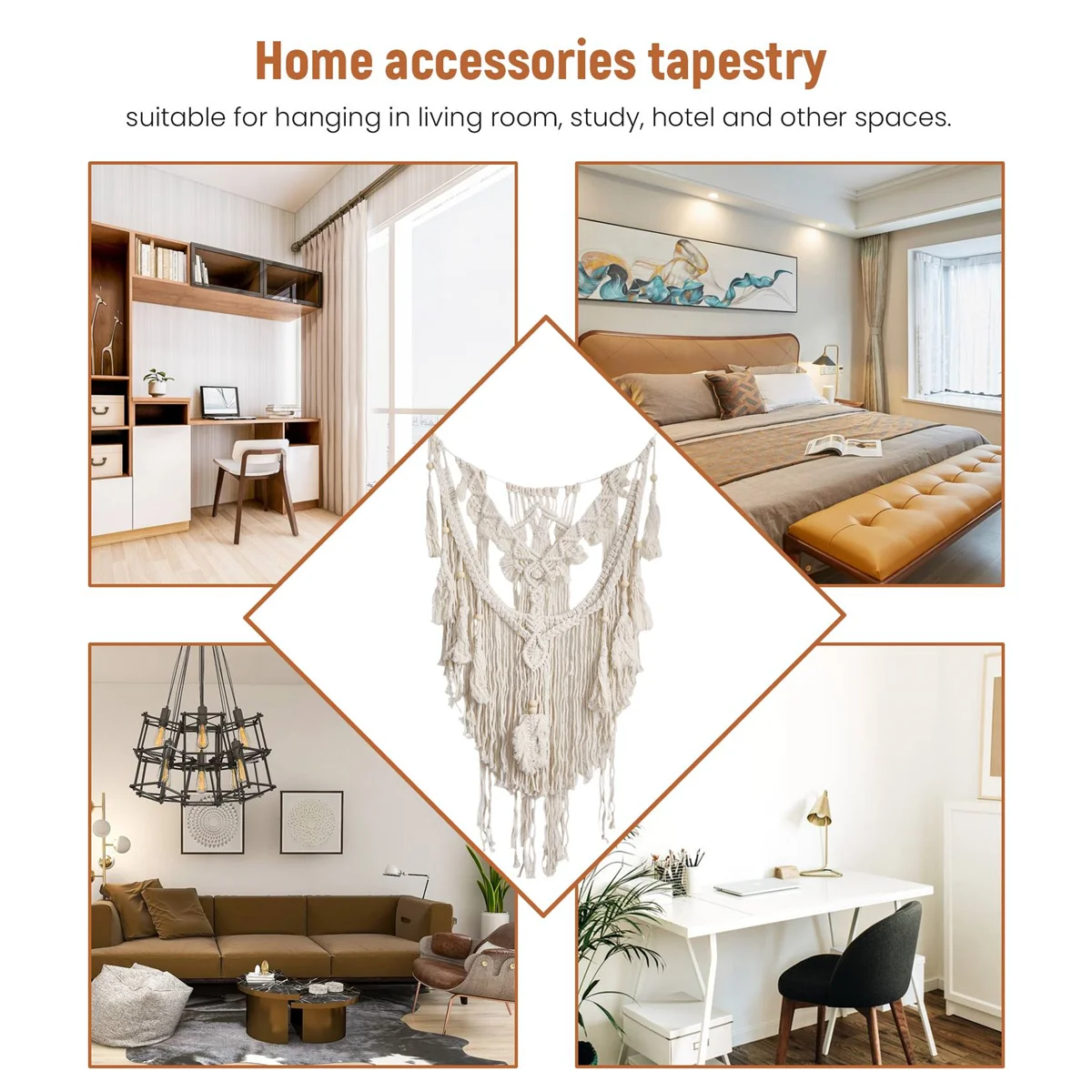 A53TT Nordic Bohemian Macrame Wall Hanging Tapestry Hand-Wovening Tassel Home Wall Decor Large Tapestry