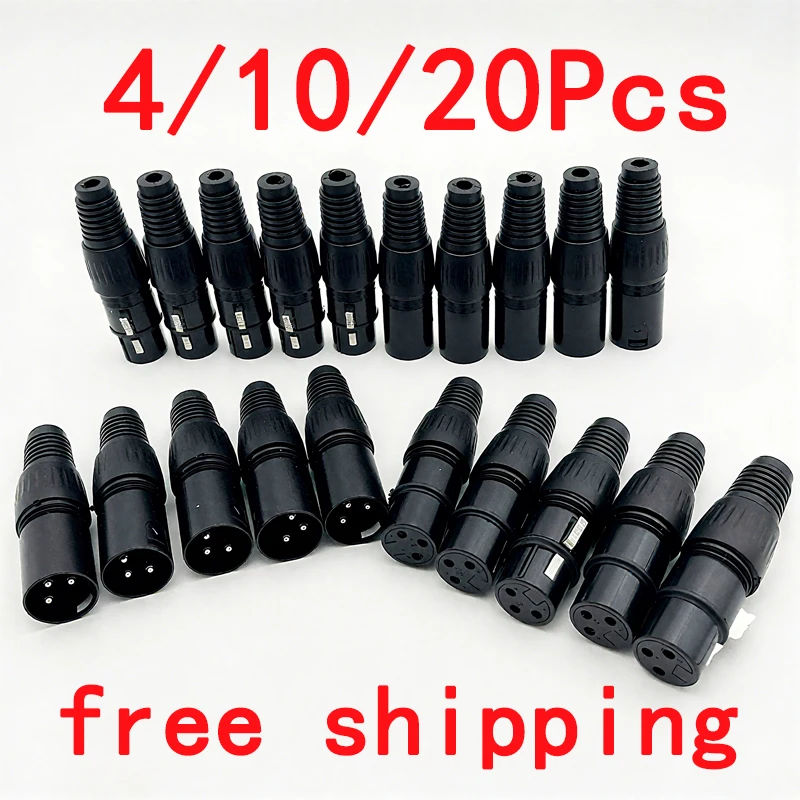 4/10/20pcs MIC Snake Plug Male Female Microphone Cable Connector XLR 3 Pin Wire Connector