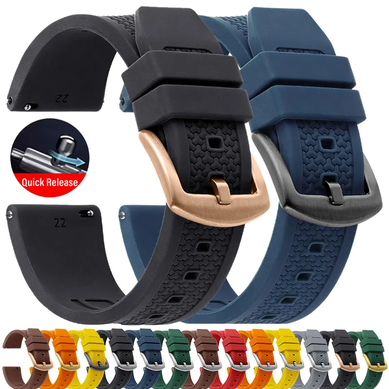 20mm 22mm 24mm Quick Release Silicone Watch Strap Multi-Color Waterproof Rubber Band for Omega for Seiko Bracelet for Sports Use