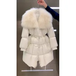 Winter Intensification Coat Sense of Advanced Temperament Medium-length White Large Fur Collar Down Padded Jacket Female Winter