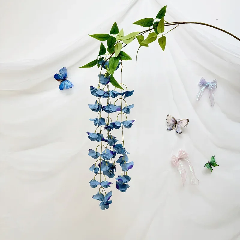 

2pcs Artificial Vines Wisteria Hanging Garlands For Valentine's Day Props Decor Wedding Home Background Decoration Flowers
