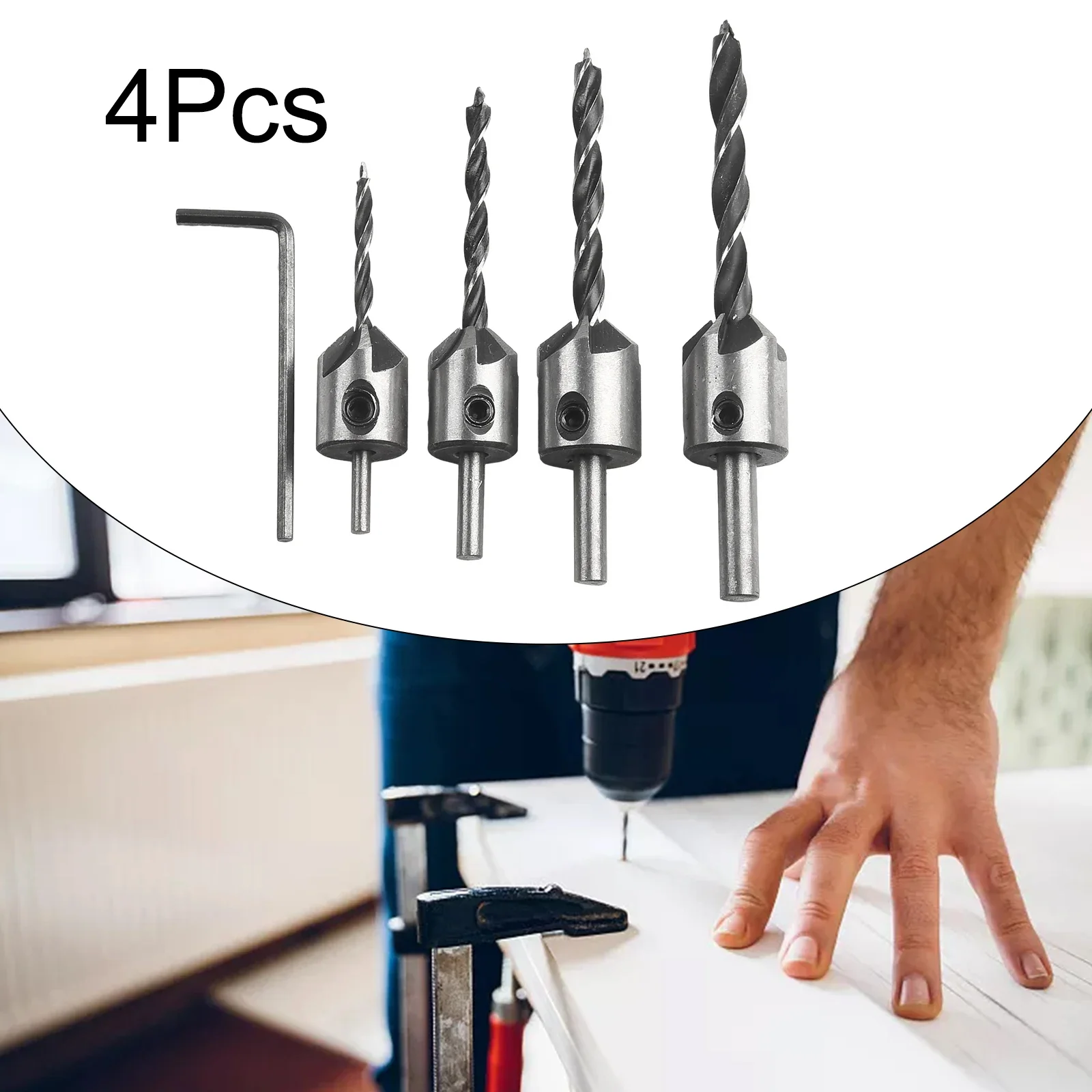 Brandnew Drill Bit Set Woodworking Chamfer 1/4 Hexagon 3/4/5/6mm 4PCS Accessories Hole Drill Set Reaming Drills