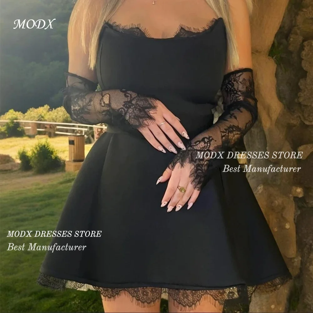 MODX Sexy Black Evening Gown Sleeveless Lace Patchwork Detail High Waist Fit and Flare Mini Length Formal Party Dress Vestidos