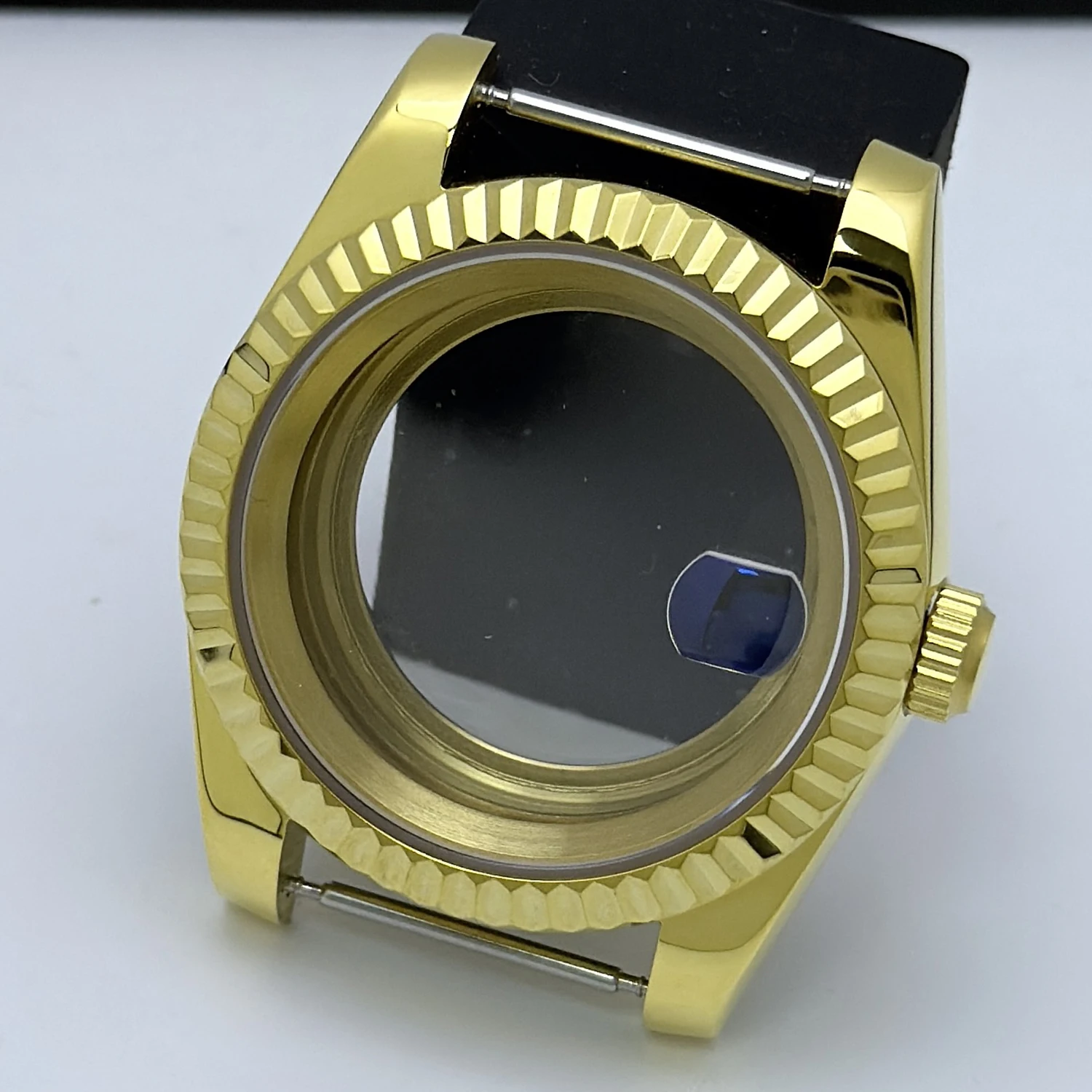 NH35 316L Stainless Steel 36mm/39mm Gold Triangle Pattern Sapphire Magnifying Glass Watch Case Fit NH35/NH36 Movement