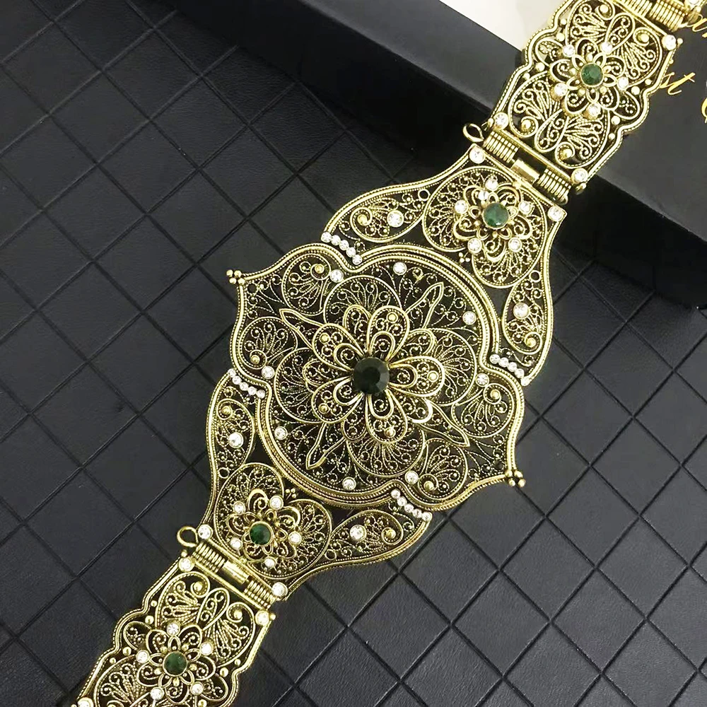 Classic Bridal Crystal Belt Jewelry Metal Belt for Women Caucasian Ethnic Style Caftan Waist Chain Wedding Dress Body Chain