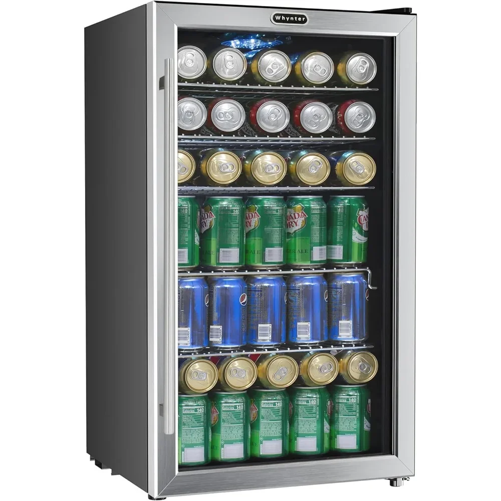 

BS 120 Can Capacity 3.1 cu. ft. Beverage Refrigerator and cooler, Mini Fridge with Glass Door Stainless Steel