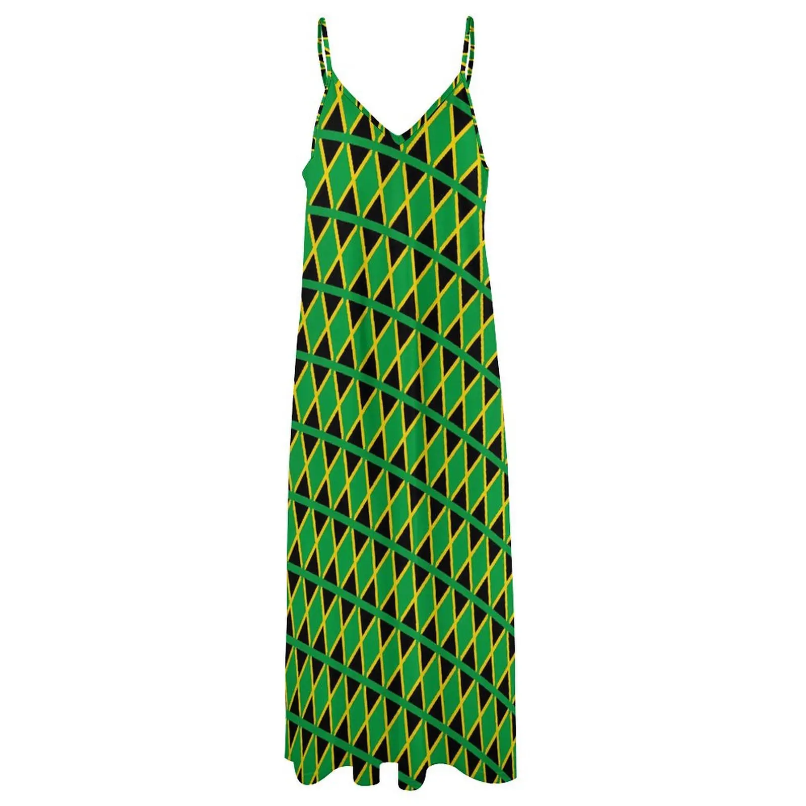 Jamaica Flag Travel Dress Sports Fan Sexy Maxi Dress Strap Aesthetic Boho Beach Long Dresses Holiday V Neck Oversize Clothes