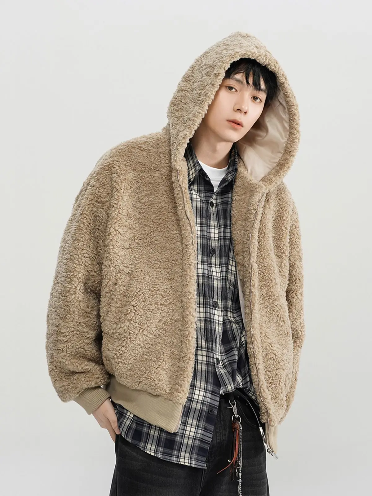 

Мужская зимняя винтажная куртка из шерпа с капюшоном, шикарная повседневная утепленная флисовая куртка-пуховик большого размера, теплые пушистые парки, верхняя одежда