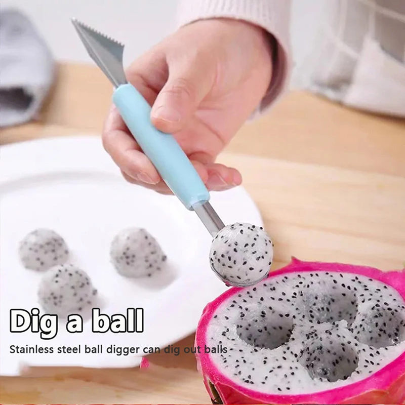 Double-Head Stainless Steel Fruit Platter Ball Digger Corrugated Carving Knife Watermelon Ball Digger Spoon Fruit Carving Device