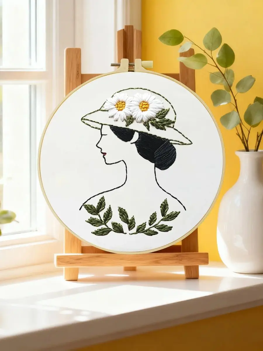 1 Stück 20X20CM/15X15CM 7,87/6,3 Zoll Stickerei-Starter-Kit für Frauen DIY-Kit DIY-Stickerei-Set Handarbeiten Nähkunst Malerei – Detail 6