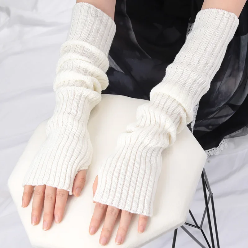 Women\'s Long Knitted Fingerless Arm Sleeves Gothic Style Winter Long Arm Warmers Girls Harajuku Y2K Fashion Wrist Gloves