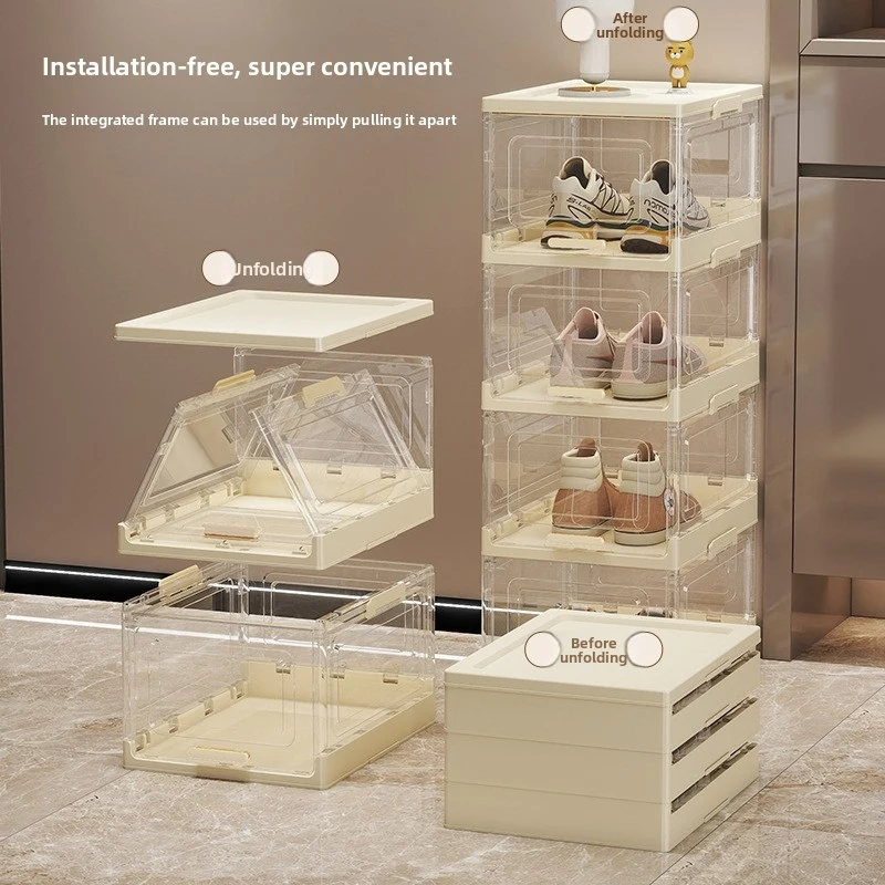 

Прозрачный складной штабелируемый органайзер для обуви, пылезащитный контейнер для хранения обуви для прихожей и гардеробной