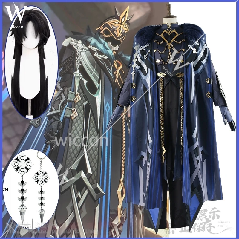 Ainme Game Genshin Impact New Costume Cosplay Capitano Fatui Uniform Cape Cos Wigs Props Shoes Halloween Xmas Full Set Roleplay