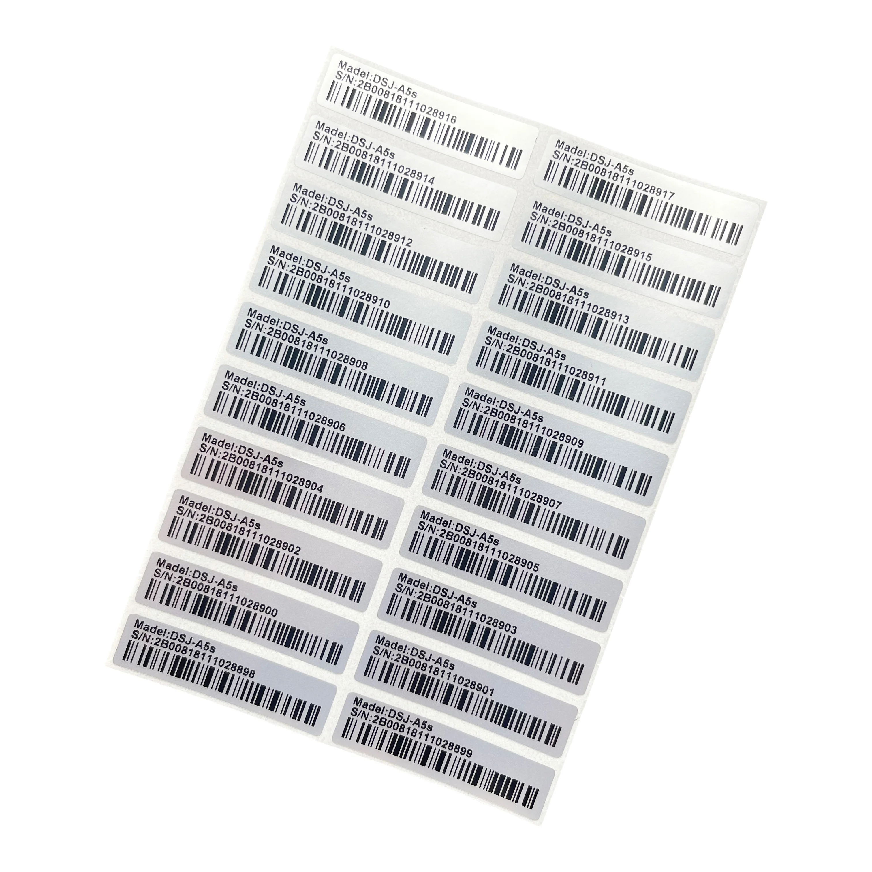 100PCS/ product packaging label Pre-printed Barcode 128 label Matte Silver PET No repeat numbering no fading Size 40X10mm