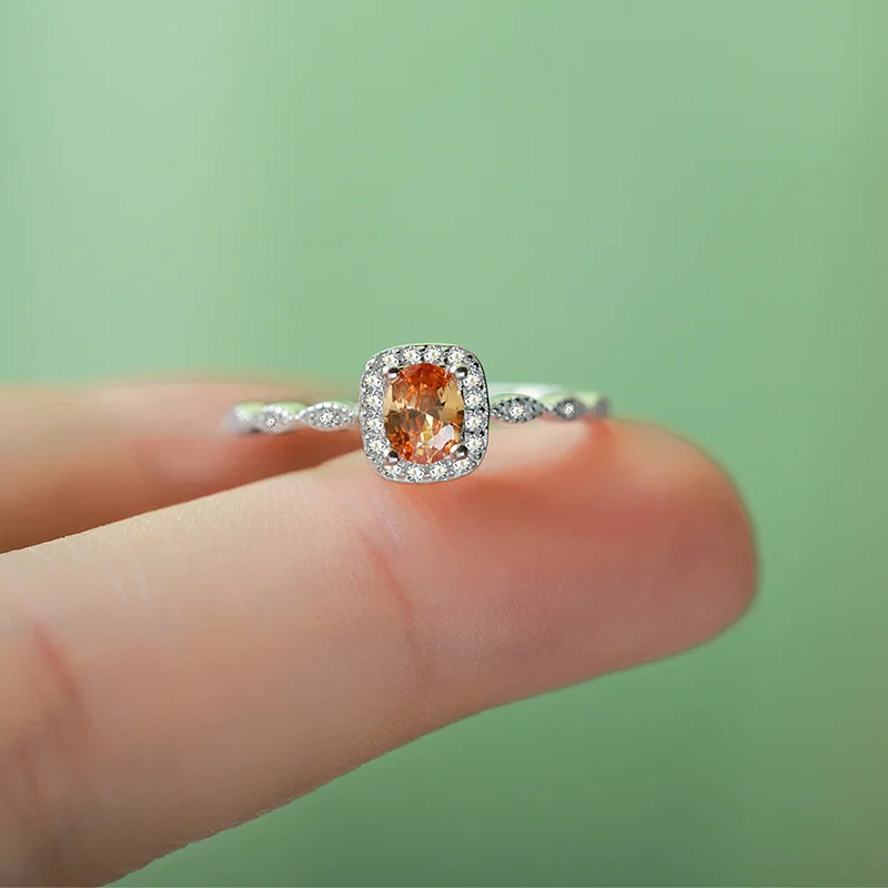 

CCFJOYAS 925 Sterling Silver Square Champagne Color Zircon Rings for Women Light Luxury Exquisite Wedding Party Finger Ring Gift