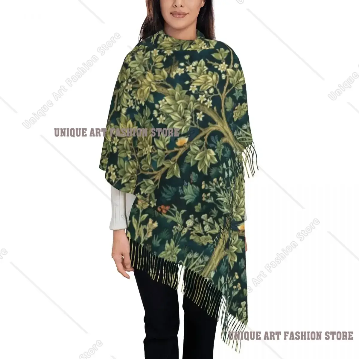 Tree Of Life By William Morris Tassel Scarf Women Soft Floral Textile Pattern Shawls Wraps Female Winter Fall Scarves