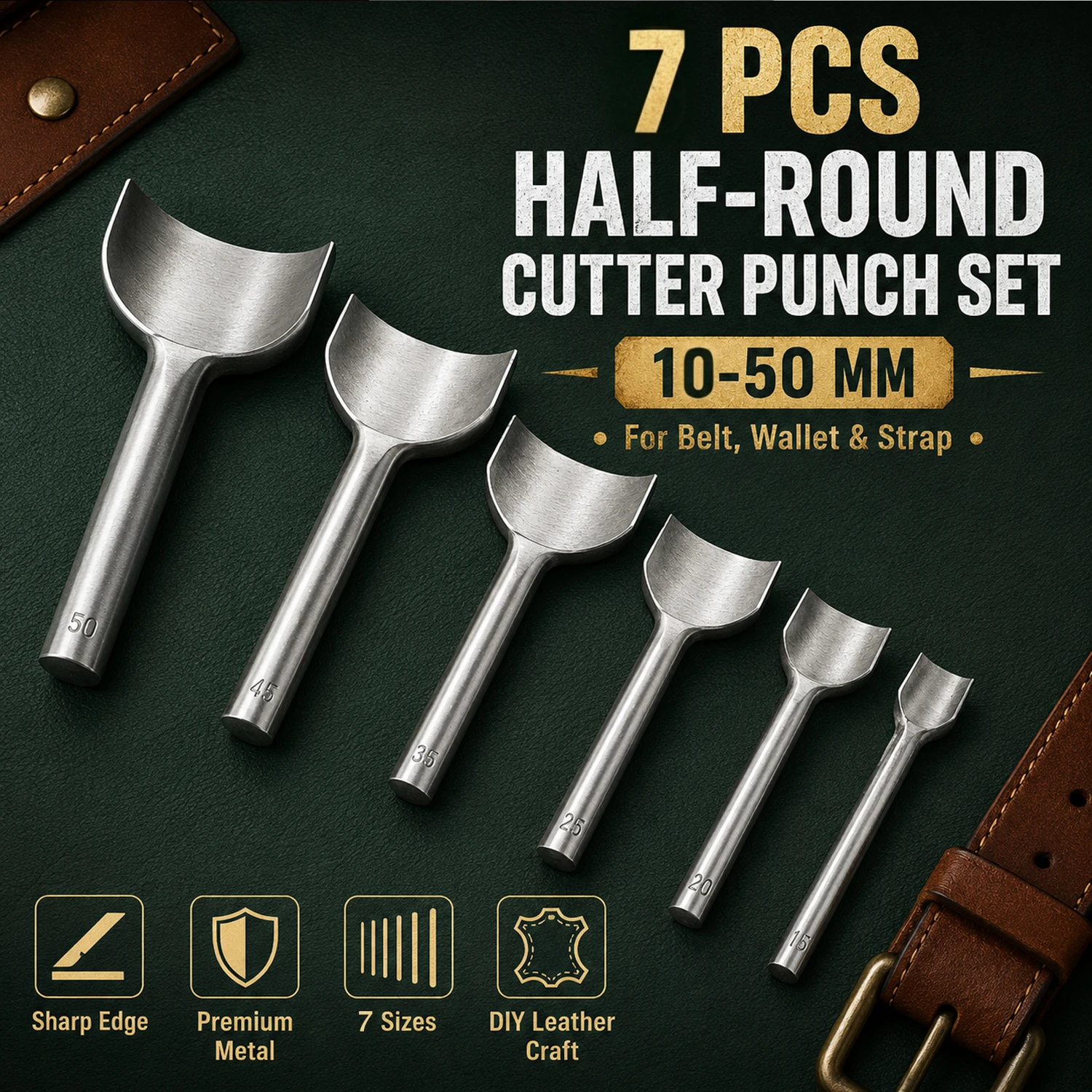 1-4Pcs Arc Leather Hole Punch, Half Round Cutter Tool for Belt Strap DIY Leather Craft Handmade Punching Tool Kit