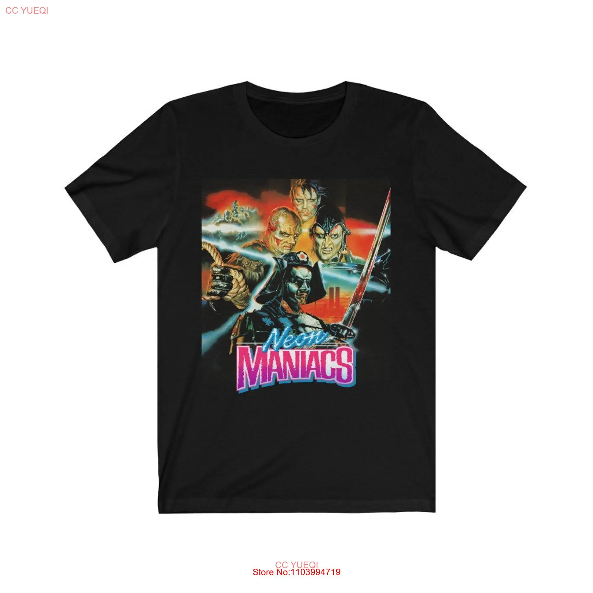 Neon Maniacs T Shirt Retro 80's Movie Black long or short sleeves