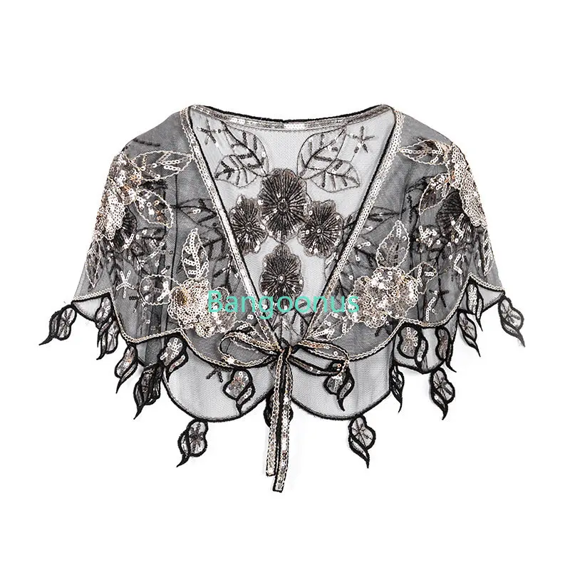 Woman High Quality Beading Evening Cape Sparkly Sequins Boleros Bridal Wrap Stoles Tulle Shrug Jackets Wedding Short Top 1920s