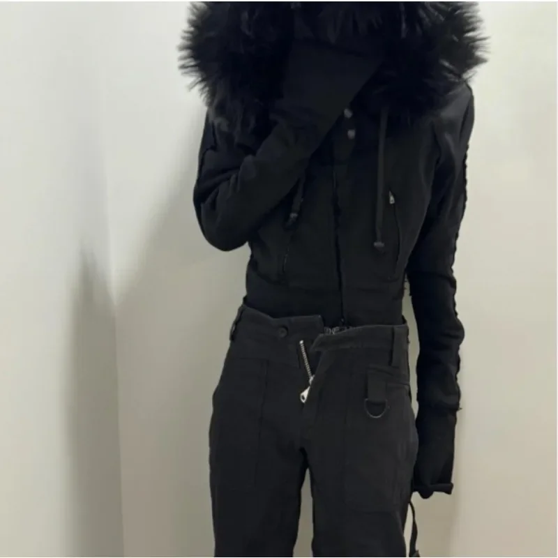 Slim and Versatile, Close-fitting Cinched Women's Coat American Retro Stand-up Collar Pleated Zipper Workwear High-neck Jacket