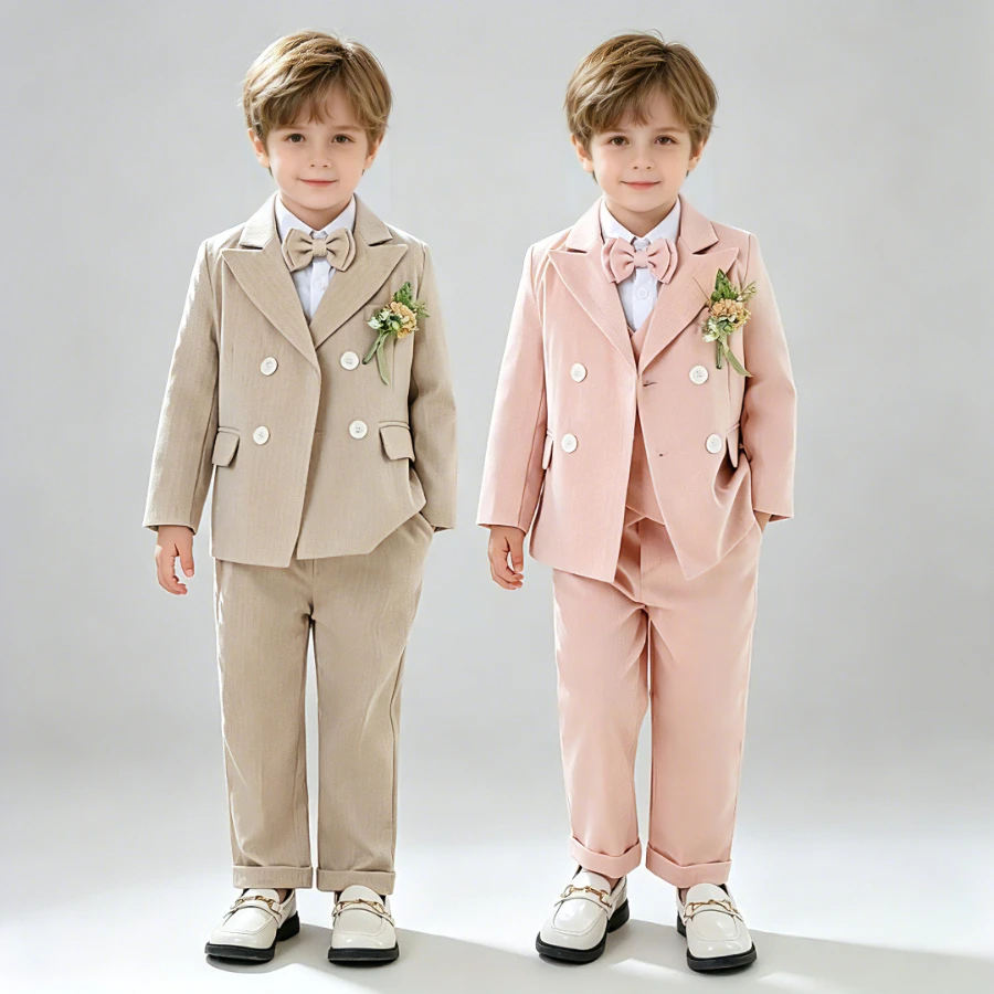 

Boys 5Pcs Formal Suit Set 2 Colors Optional Blazer Vest Shirt Pants with Bow Tie for Wedding Birthday Party School Performance
