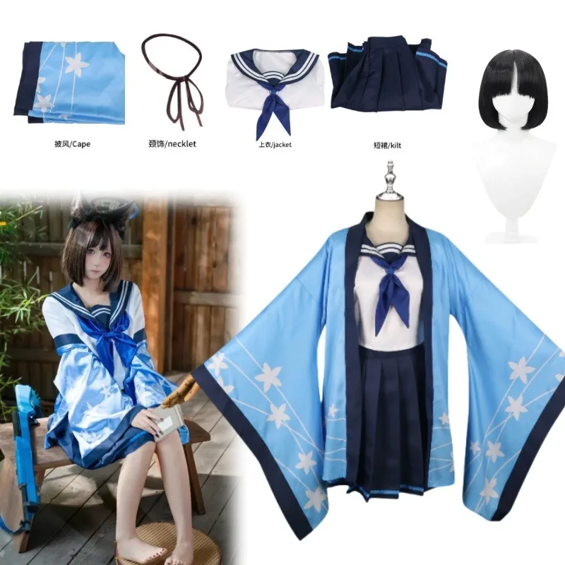 

Anime Game Kiryo Kikyo Cosplay Costume Japanese Jk Uniform Sailor Dress Cape Shirt Skirt Wig Suit Woman Sexy Campus Outfits