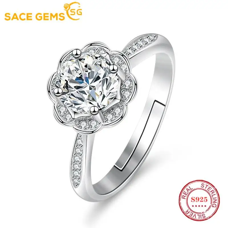 

SACE GEMS GRA Certified 1CT Moissanite Ring VVS1 Lab Diamond Solitaire Ring for Women Engagement Promise Wedding Band Jewelry